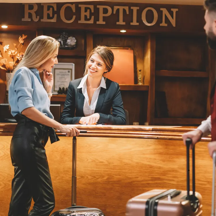 Hotel reception check-in — all-inclusive package stay in Tunisia