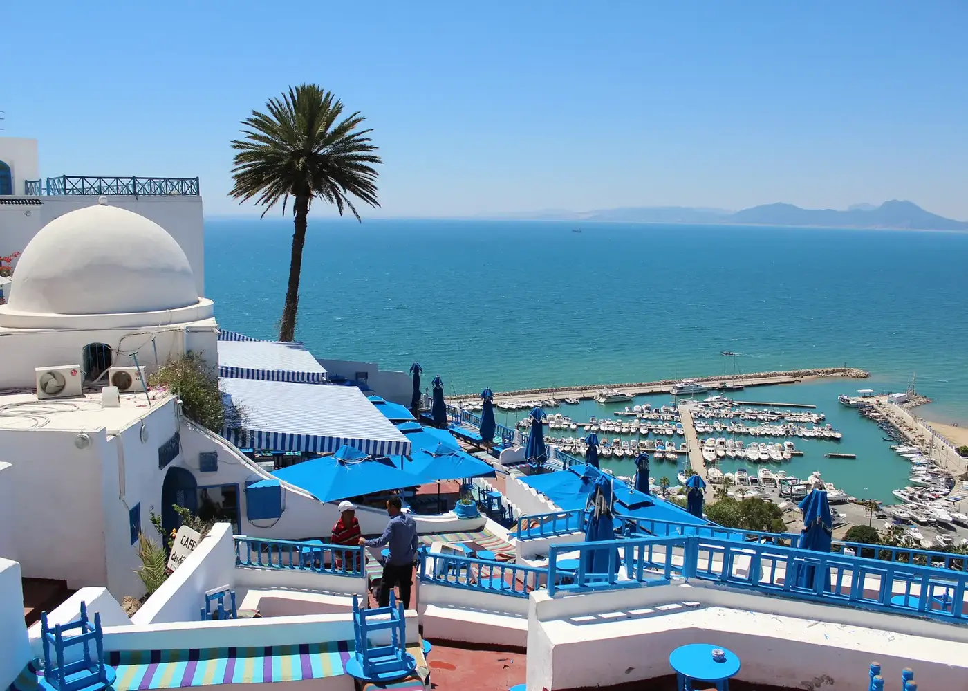 Sidi Bou Said terrace overlooking the bay