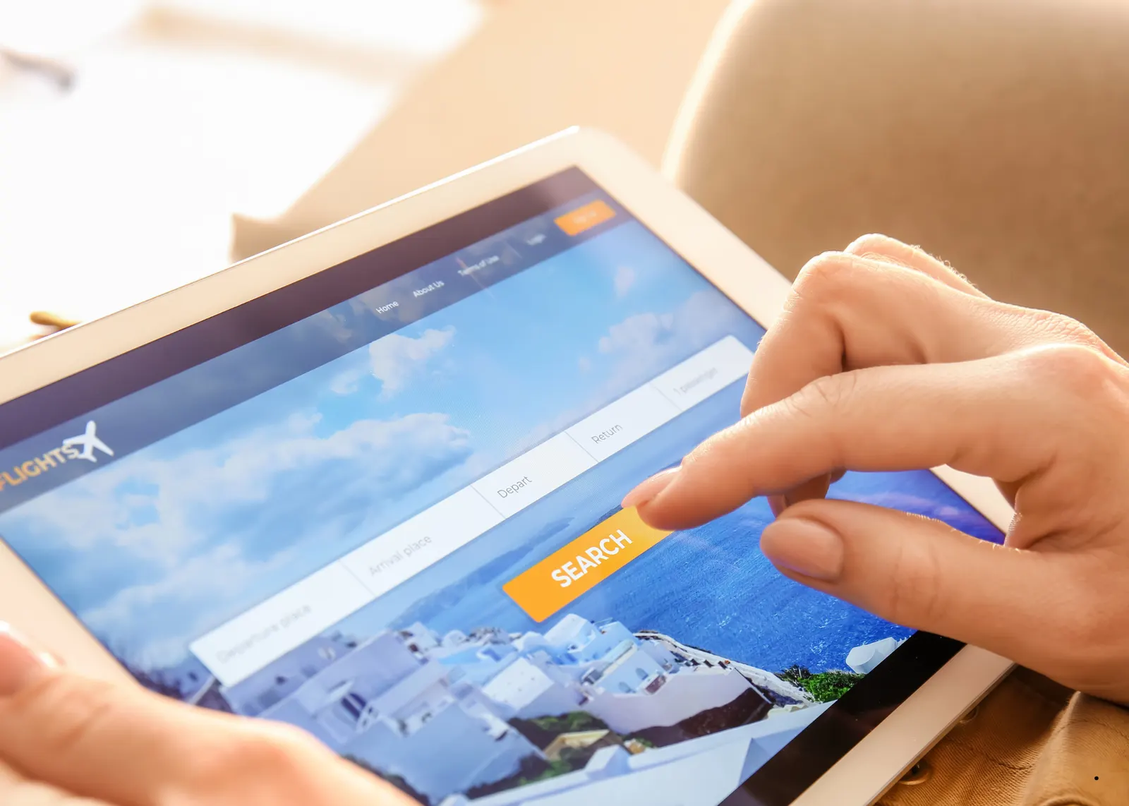 Searching and booking flights to Tunisia online on a tablet